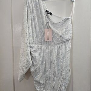 Missguided Silver Sequin One-Shoulder Mini Dress